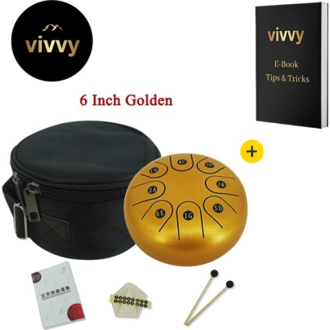 Tongue Drum – Handpan Complete Set - Steel Tongue Drum Met Tas – Incl Stokken En Stickers – Best Getest – 100% Tevredenheidsgarantie – 6 Inch - Goud