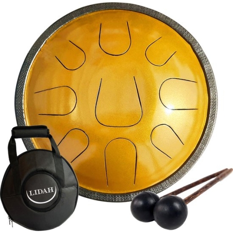 LIDAH® Steel Tongue Drum - Equinox Zephyr Series - 36 cm Handpan + Muziekboekje - voor Kinderen en Volwassenen - Lotus Yoga Klankschaal - Gold