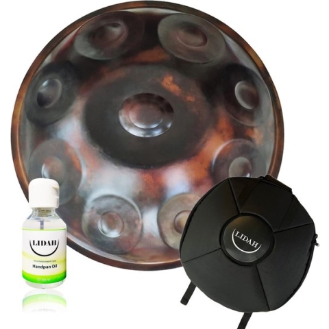 LIDAH® Handpan - Ember Steel Hand Pan - 53 cm - D Mineur Kurd Steel Drum - Steeldrum Klankschaal - Incl. Handpan Olie & Draagtas