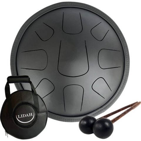 LIDAH® Steel Tongue Drum - AkeBono Zephyr Series - Handpan - 36 cm - voor Kinderen en Volwassenen - Lotus Yoga Klankschaal - Black