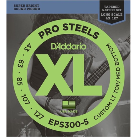 D'Addario 5er bas XL Pro Steels 43-127 43-60-85-107-127, EPS300-5 - Snarenset voor 5-string basgitaar