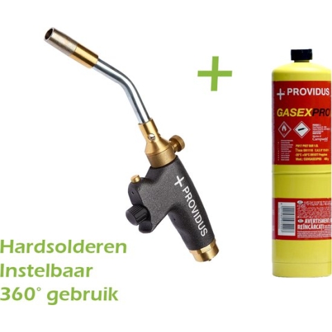 Hardsoldeerset met instelbare gasbrander en GASEX Pro Gasfles - Providus voor krimpen - Kamado - Green Egg aansteker