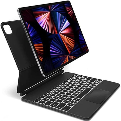 iPadspullekes - Apple iPad Pro 12.9 (2018/2020/2021/2022) Toetsenbord Hoes - Bluetooth Magnetisch Keyboard Case - met Touchpad Muis en Verlichting - Zwart - QWERTY
