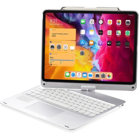 iPad Pro Bluetooth Toetsenbord - 12.9 inch - (2021, 2020 en 2018) - QWERTY - Bluetooth Toetsenbord hoes - Toetsenbord verlichting en Touchpad - 360 graden draaibaar - Zilver