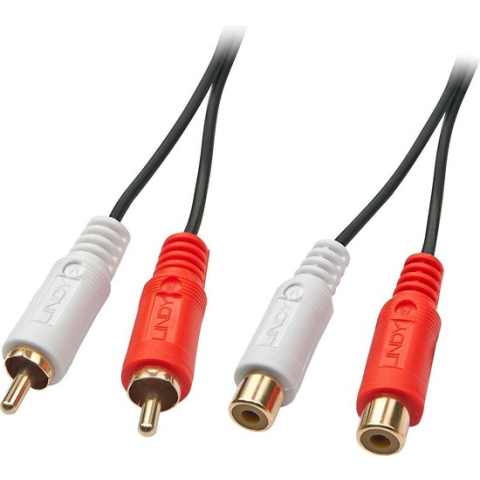 LINDY 35673 Cinch Audio Verlengkabel [2x Cinch-stekker - 2x Cinch-koppeling] 5.00 m Zwart