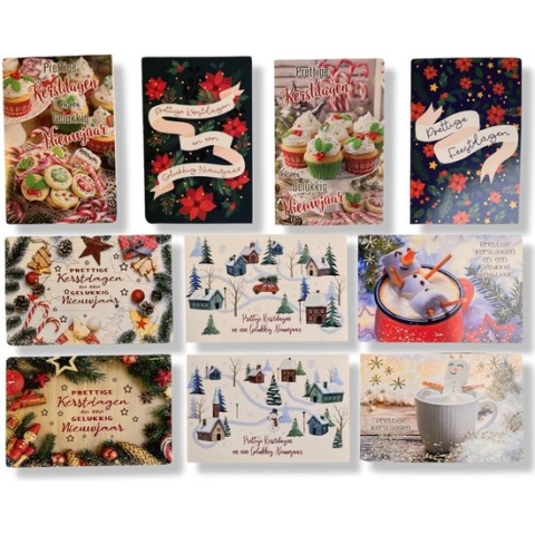 Cards & Crafts 50 Kerst- en Nieuwjaarskaarten met pen - 9,5x14cm - 10 x 5 dubbele kaarten met enveloppen - serie Traditioneel