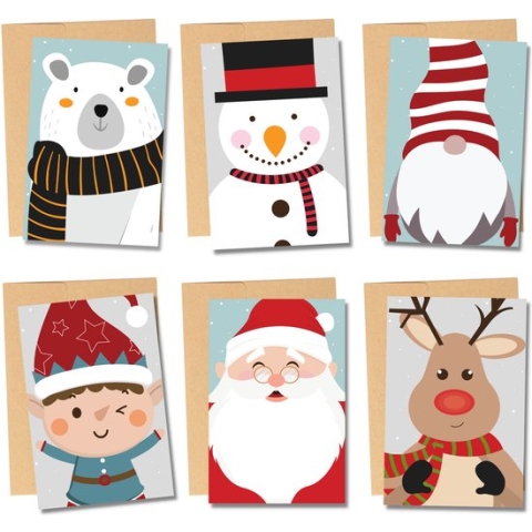 Partizzle 36x Schattige Kerstkaarten met Enveloppen Set - Leuke Wenskaarten Versturen - Ansichtkaarten Kerst 2022 - 15x10 cm