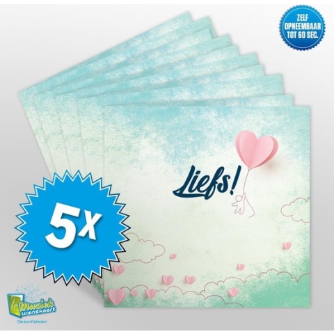 5x Muziekwenskaart – Liefs – zelf opneembaar – 60 seconden – 21x21cm – hoge kwaliteit – inclusief envelop