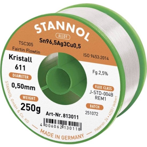Stannol Kristall 611 Fairtin Soldeertin, loodvrij Loodvrij Sn96,5Ag3Cu0,5 REM1 250 g 0.5 mm