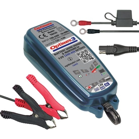 Tecmate Optimate 3 Acculader 12V / 0.8A Druppellader Motorfiets Scooter Quad Jetski - TM430