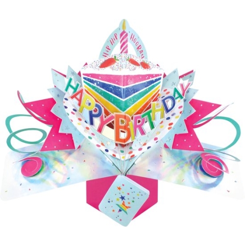 3D Pop-up wenskaart met envelop – Happy Birthday - Rainbow Cake Slice