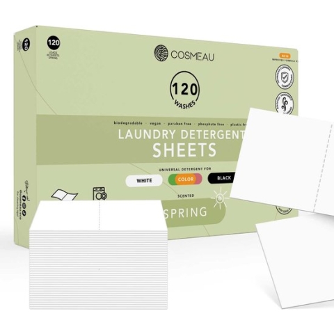 Cosmeau Wasmiddel Wasstrips 120 Wasbeurten Lentefris Wasvellen Wasmiddeldoekjes Detergent Sheets Wasdoekjes - Fris Plasticvrij Biologisch Afbreekbaar Eco