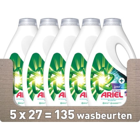 Ariel Vloeibaar Wasmiddel + Touch Van Lenor Unstoppables - 5 x 27 Wasbeurten - Voordeelverpakking