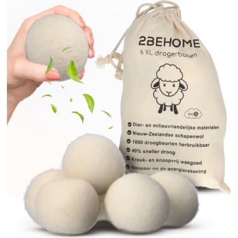 2BEHOME® 6XL Drogerballen Voor Wasdrogers - Gemaakt van 100% Nieuw-Zeelandse Schapen Wol - Wasdrogerballen - Droogballen - Kerst cadeau & Sinterklaas Cadeau voor Vrouw en Man