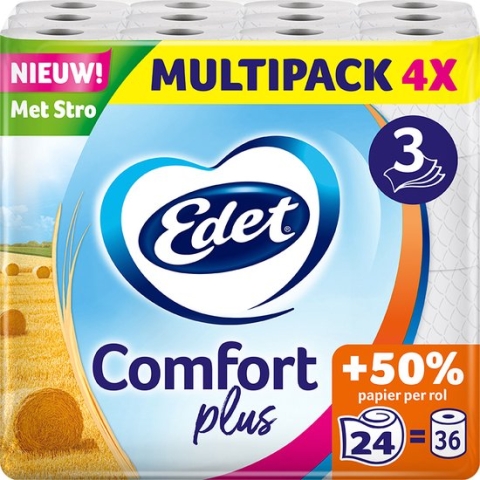 Edet Comfort Plus Toiletpapier met stro - 3-laags - 24 rollen - +50% papier per rol