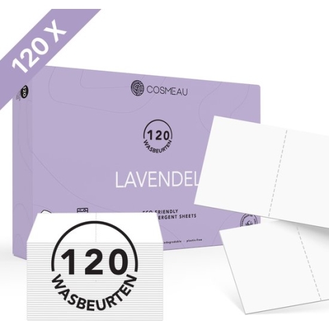 Cosmeau Wasstrips 120 Wasbeurten Lavendel Wasmiddel Wasvellen Wasdoekjes Wasmiddeldoekjes Detergent Sheets Wasverzachter Laundry Strips