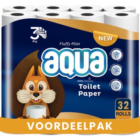 AQUA - Tripple Soft - 1x32 rollen WC papier - 32 Rollen - Tripple comfort, 3 Laags Toiletpapier, Extra Zacht & Pluisvrij - Voordeelverpakking WC Papier