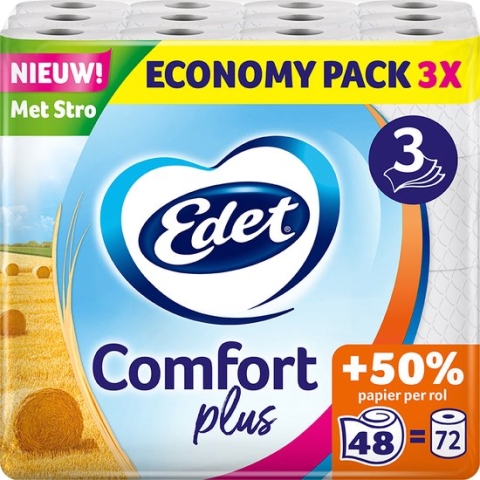 Edet Comfort Plus Toiletpapier met stro - 3 laags - 48 rollen - +50% papier per rol