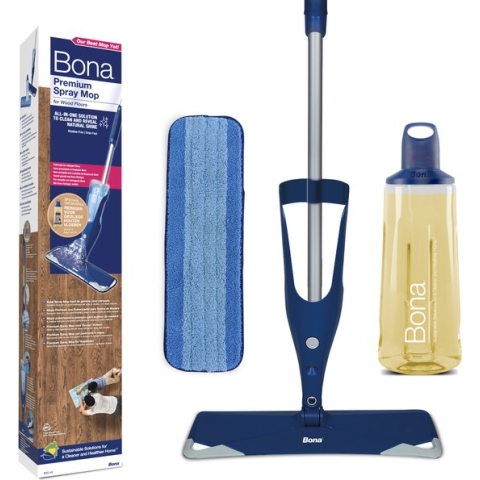 Bona Premium Spray Mop - Alles-in-1 Dweilsysteem - Vloerwisser met Spray - Inclusief Geoliede Houten Vloer Reiniger & Microvezel Reinigingspad Dweil - Streeploos - Sneldrogend