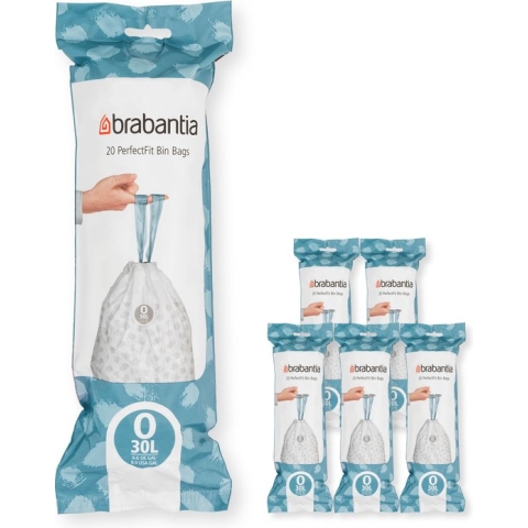 Brabantia PerfectFit Vuilniszakken - 30 l - Code O - 6 rollen x 20 stuks