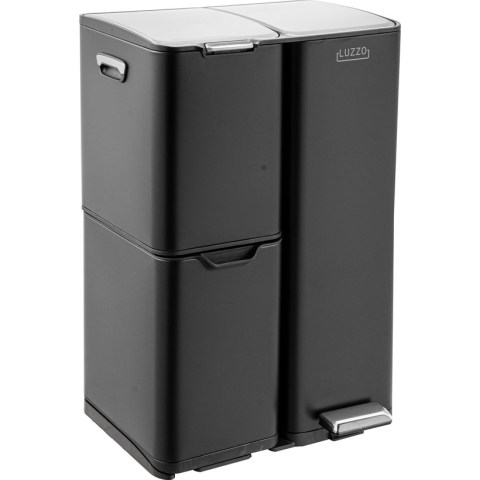 Luzzo® Ohio 60 ltr Afvalscheidingsprullenbak RVS – Pedaalemmer met Soft Close Deksel - Afval Scheiden 3 bakken - Zwart
