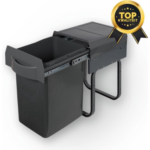Eleganca Afvalbak 20 Liter – Inbouw Prullenbak – Uittrekbare afvalemmer - Afvalbak afvalscheiding – Bodemmontage - Geschikt vanaf deurbreedte 27 cm, inbouwdiepte 38 cm & Kasthoogte 42 cm – Antraciet