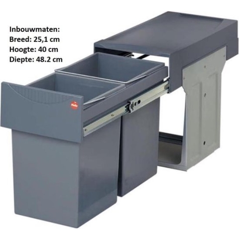 Hailo Tandem - Inbouw Prullenbak - 30 Liter Inhoud - Met 2 Compartimenten - Grijs