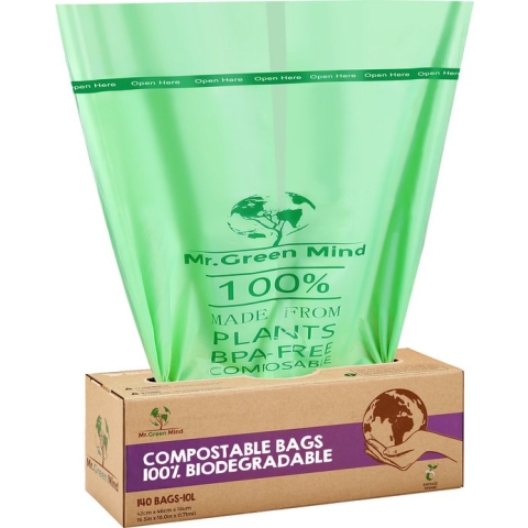 Biozakken 10 liter  140 stuks biologisch afbreekbare afvalzakken – 43 x 46 cm - 100% composteerbare vuilniszakken - Incl. dispenser - gft afvalzakken