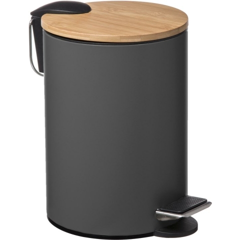 5Five Pedaalemmer - donkergrijs - metaal - 3 L - 24 cm - voor badkamer en toilet - prullenbak