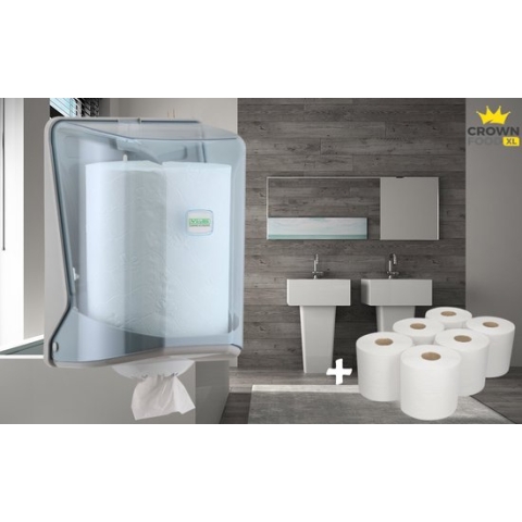 Tork dispencer MIDI centerfeed + 6 MIDI poetsrollen poetsrol keukenpapier poetspapier - Crown Food XL