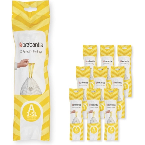 Brabantia PerfectFit Vuilniszakken - 3/5 l - Code A - 10 rollen x 20 stuks