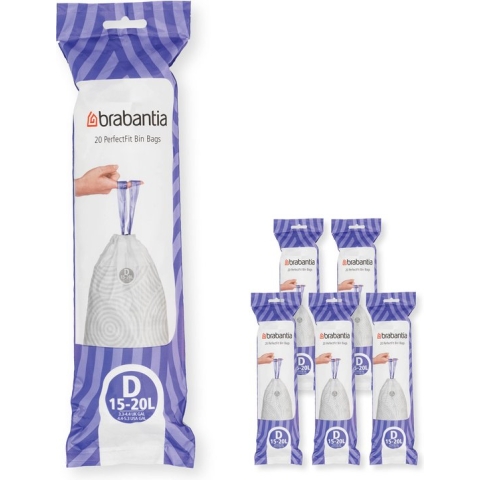 Brabantia PerfectFit Vuilniszakken - 15/20 l - Code D - 6 rollen x 20 stuks