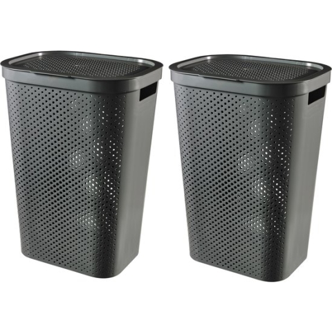 Curver Infinity Recycled Wasmand met deksel - 60L - 2 stuks - Antraciet