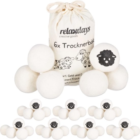 Relaxdays 48 x drogerballen XXL - wasdrogerballen schaapwol - dryer balls – wit