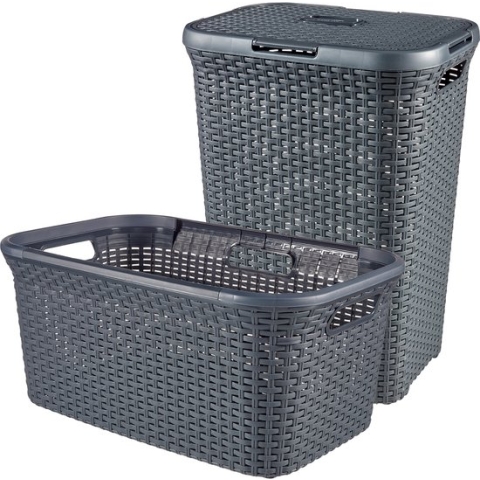 Curver Style Wasmand met Deksel 60L + Wasmand 45L - Antraciet