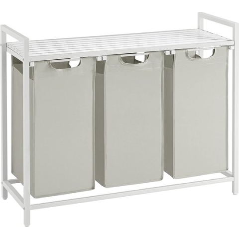 Wasmand Met 3 Vakken, Uittrekbaar Wassorteerder, Afneembaar Waszak, 3 X 38L, 92,5 X 33 X 72 Cm, Wit