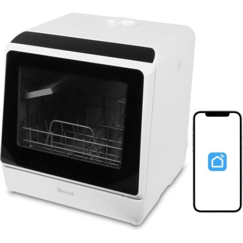 Ventux® Mini Vaatwasser Incl. App – Afwasmachine – 5 Programma’s – 900 Watt – 42,5 x 42,8 x 45,8 cm - Wit