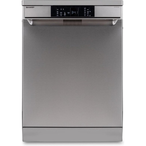 Sharp QWNA1DF45EIEU-vrijstaande vaatwasser-60cm-topsproeier-besteklade-RVS deur