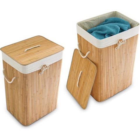Relaxdays 2x wasmand bamboe - wasbox opvouwbaar - 80 L - 65,5 x 43,5 x 33,5 cm - natuur