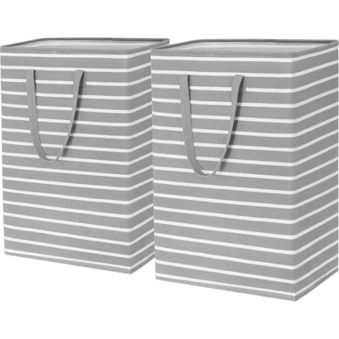 Wasmand, opvouwbare wasmand, opbergmand, kinderkamer, wasmand, gevlochten handdoek mand voor badkamer, woonkamer, wasbak, 43 x 60 cm, 75 x 2, grijs en wit