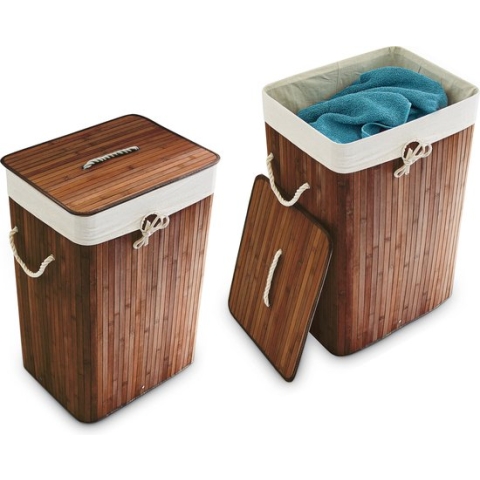 Relaxdays 2x wasmand bamboe - wasbox opvouwbaar - 80 L - 65,5 x 43,5 x 33,5 cm - bruin