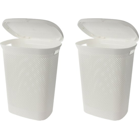 Storage Solutions Wasmand met deksel rotan gevlochten - wit - kunststof - 60L - 2x2x37 cm