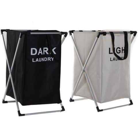 Wasmanden set - 2x 60L compartiment - Light/Dark - 39 x 38 x 60 cm - aluminium frame