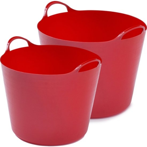 Whitefurze Flexibele emmers - 2x stuks - 14 liter en 26 liter - rood