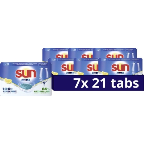 Sun All-in 1 Citroen Vaatwastabletten - 7 x 21 tabletten - Voordeelverpakking