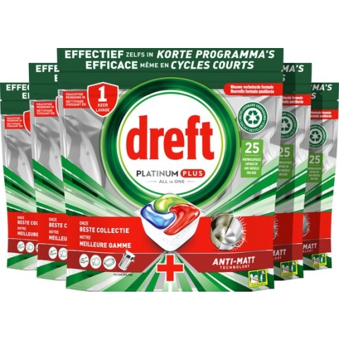Dreft Platinum Plus All In One - Vaatwastabletten - Voordeelverpakking 5 x 25 stuks