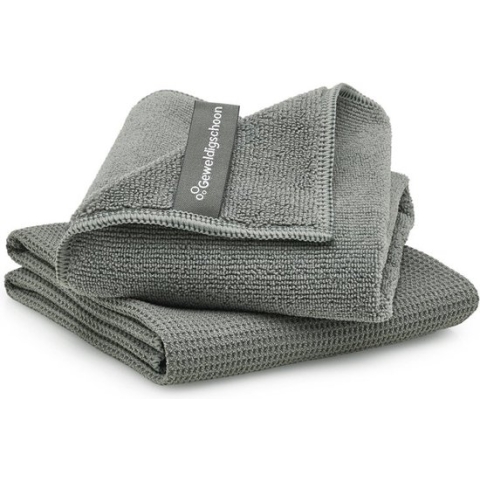 Raamdoekenset - GEWELDIGSCHOON - Grijze Microvezel Streepvrijdroog Raamdoekenset - 1 schoonmaakdoek + 1 droogdoek | Beste raamdoek