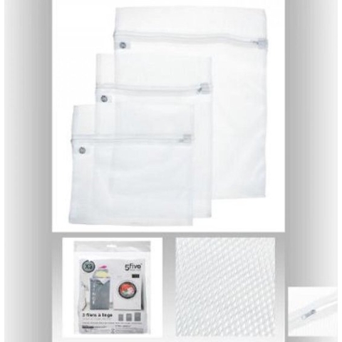 Set van 3x stuks waszakjes/wasnetjes wit in 3 formaten - Wasgoed zakjes - BH zakjes