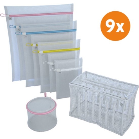 LaundrySpecialist Waszakken voor wasgoed - Set van 9 stuks - in verschillende afmetingen voor het veilig wassen van delicaat wasgoed, klein wasgoed en lingerie