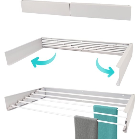 KROMS Wanddroogrek Wit 80 cm - Incl. Boormal - Droogrek Inklapbaar - Wasrek Hangend - Uitklapbaar - Muur - Ophangbaar - 4m Drooglengte